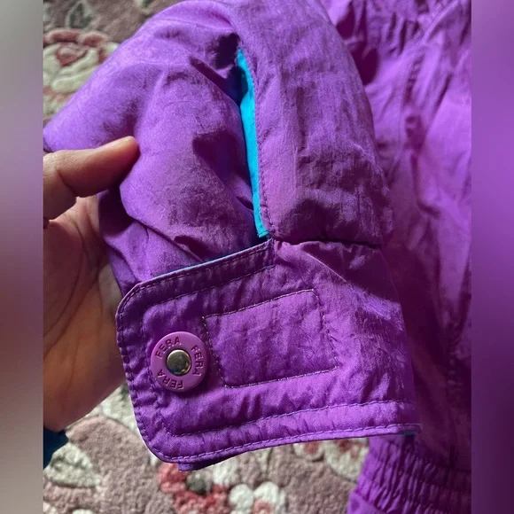 Vintage 80s One Piece Ski Snowboarding Suit Purple Turquoise Size 16 by Fera - Picture 7 of 17